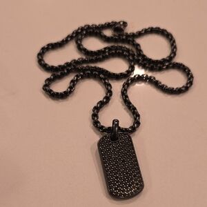 David Yurman Black Textured Dog Tag Necklace